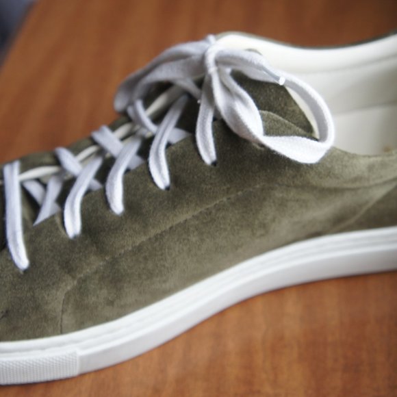 Italian Olive Green Suede Sneakers - Picture 2 of 5